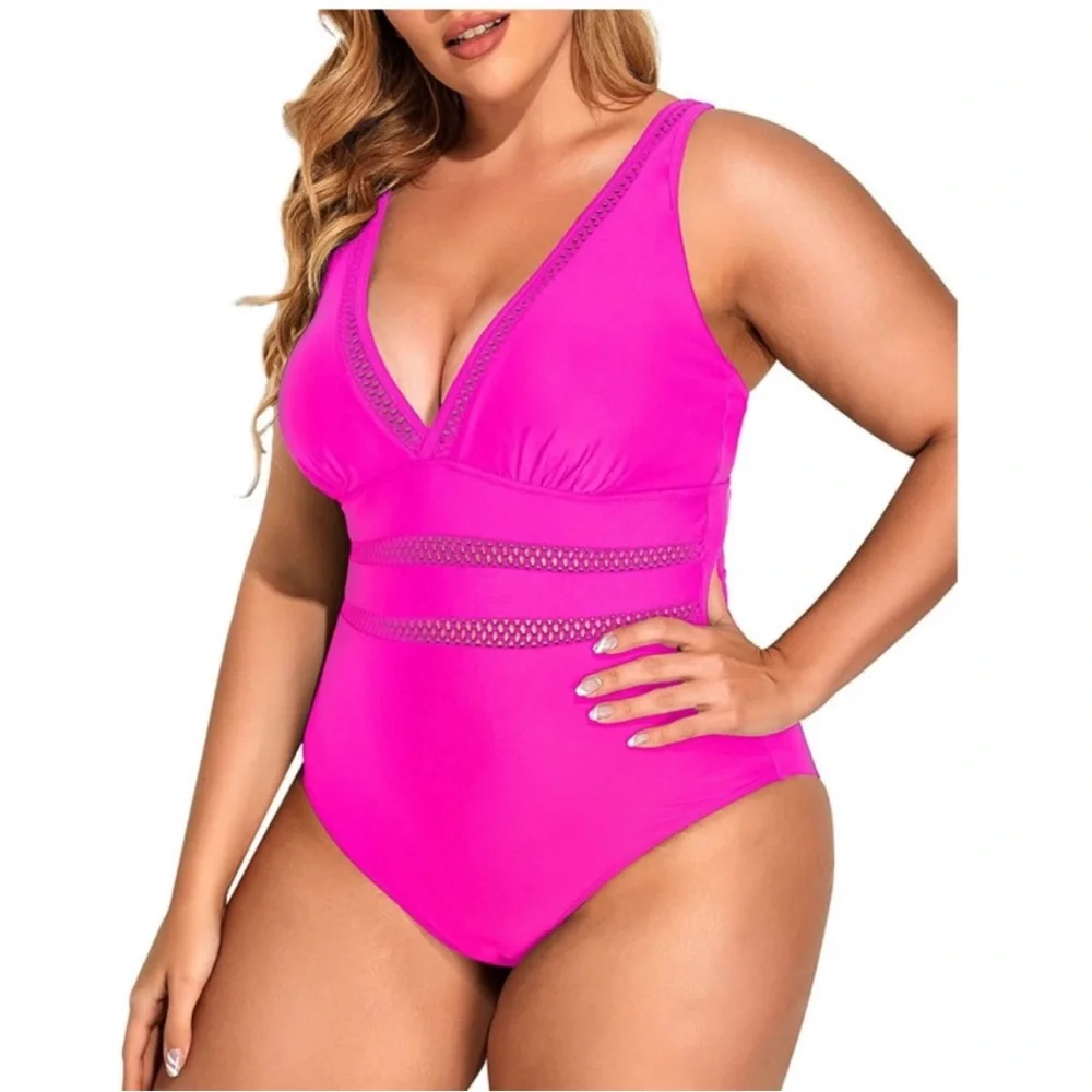 Daci mesh peekaboo hot pink ONE PIECE swimsuit 16W new - Picture 12 of 15